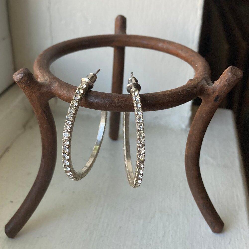 Silvertone Rhinestone Hoop Earrings